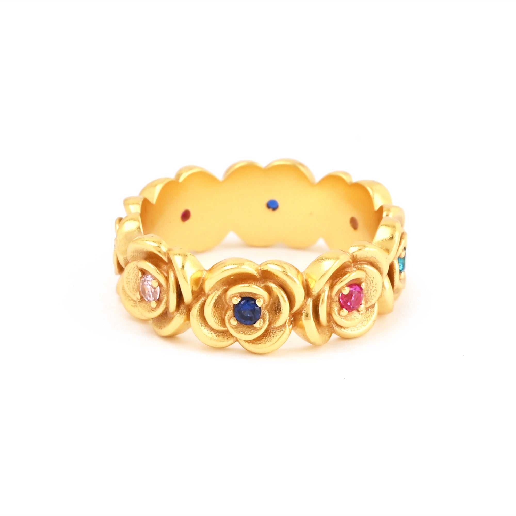 Multi Color Stone Floral Eternity Band Ring
