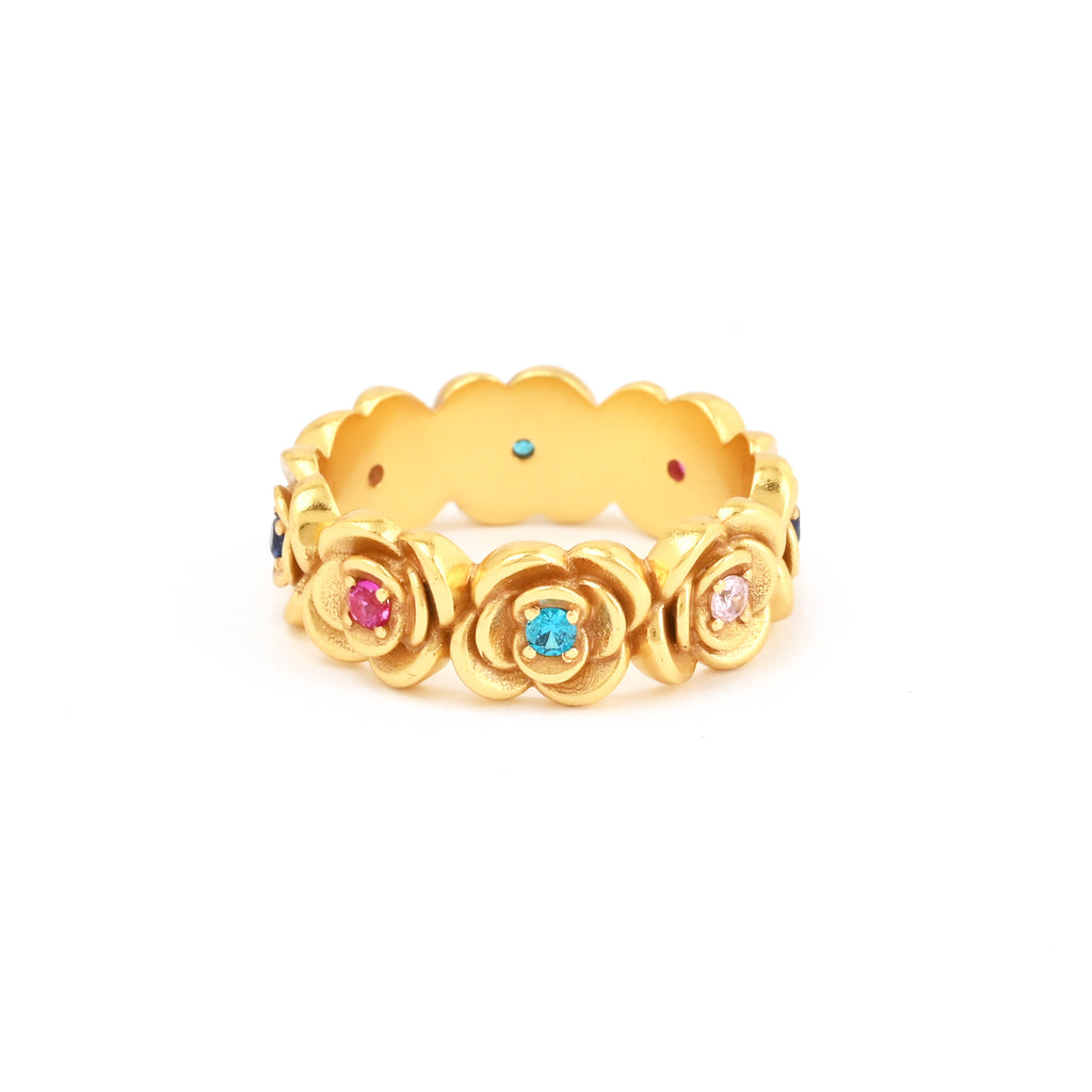 Multi Color Stone Floral Eternity Band Ring