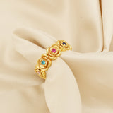 Multi Color Stone Floral Eternity Band Ring