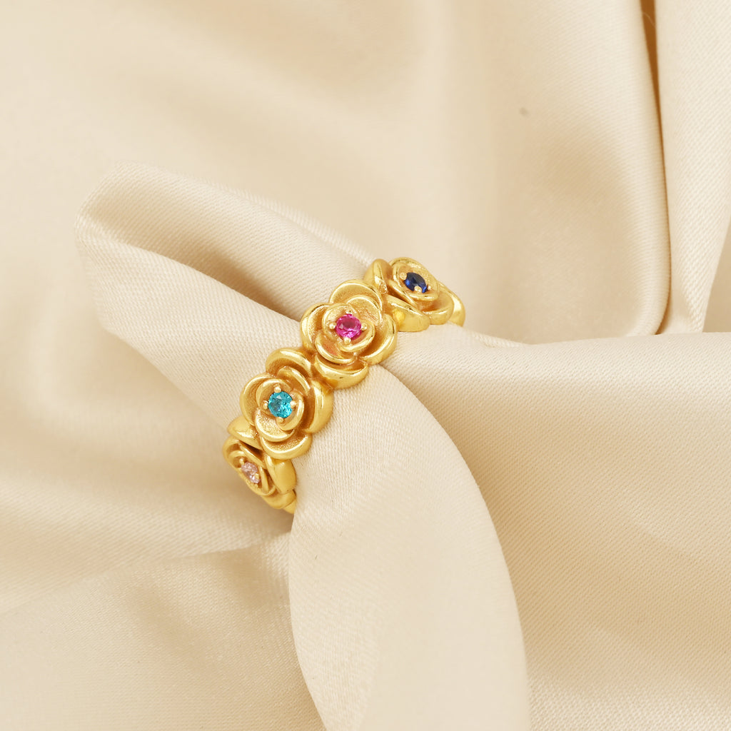 Multi Color Stone Floral Eternity Band Ring