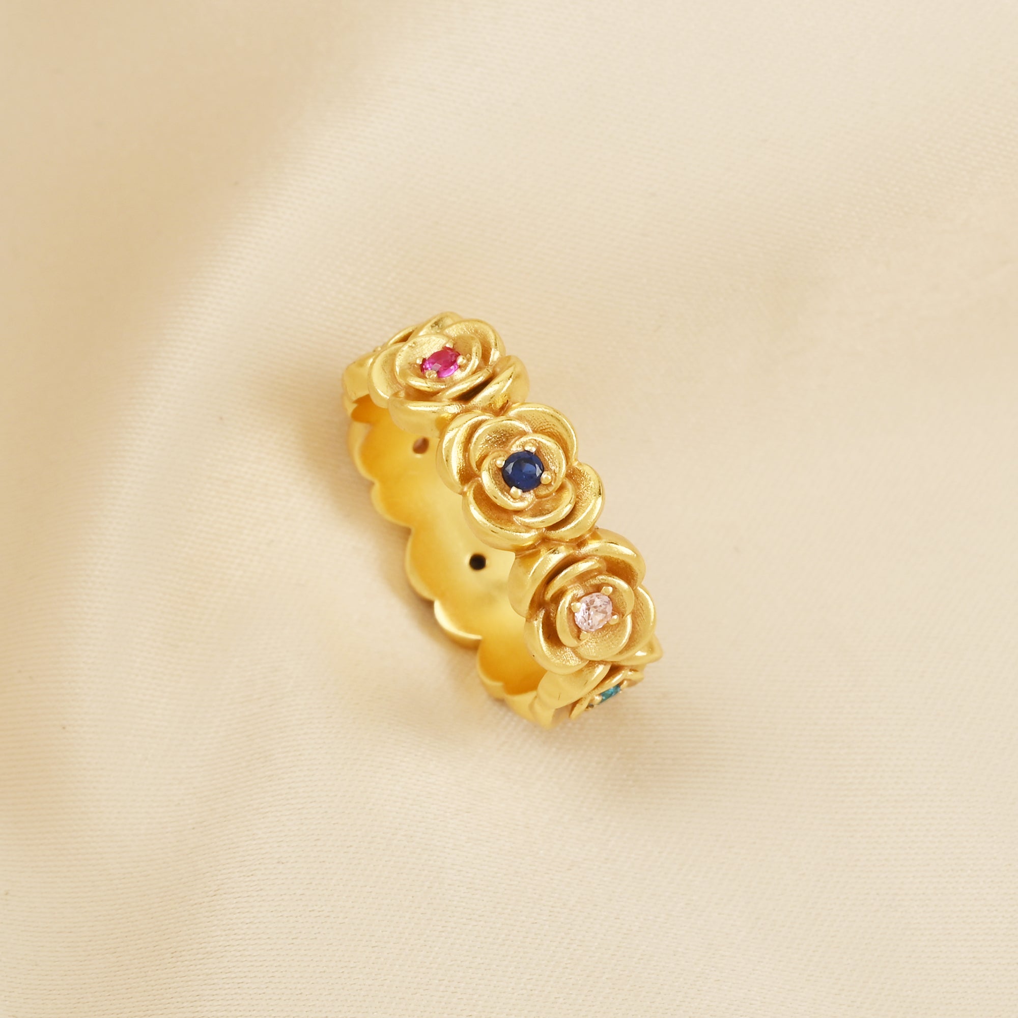 Multi Color Stone Floral Eternity Band Ring