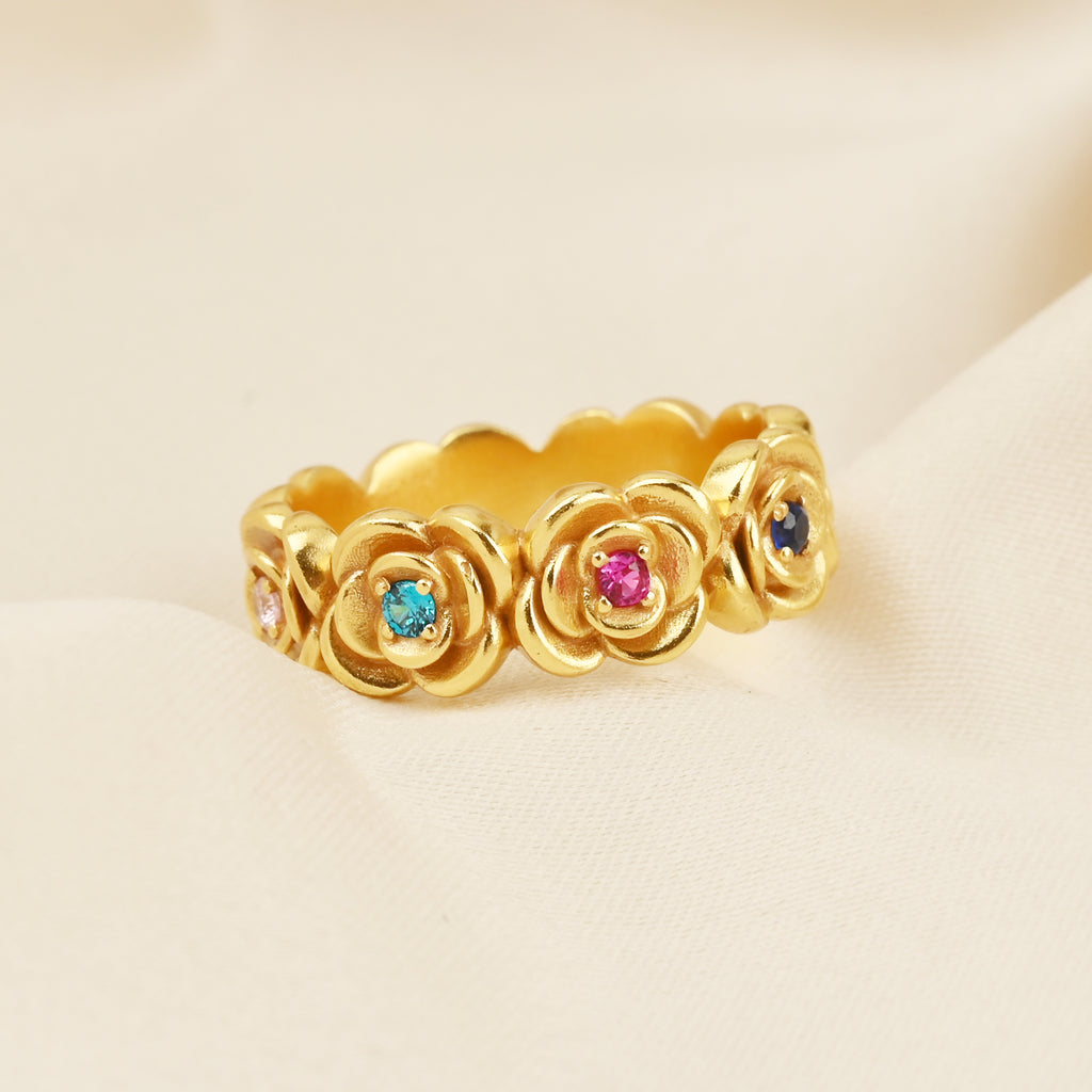 Multi Color Stone Floral Eternity Band Ring