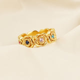 Multi Color Stone Floral Eternity Band Ring