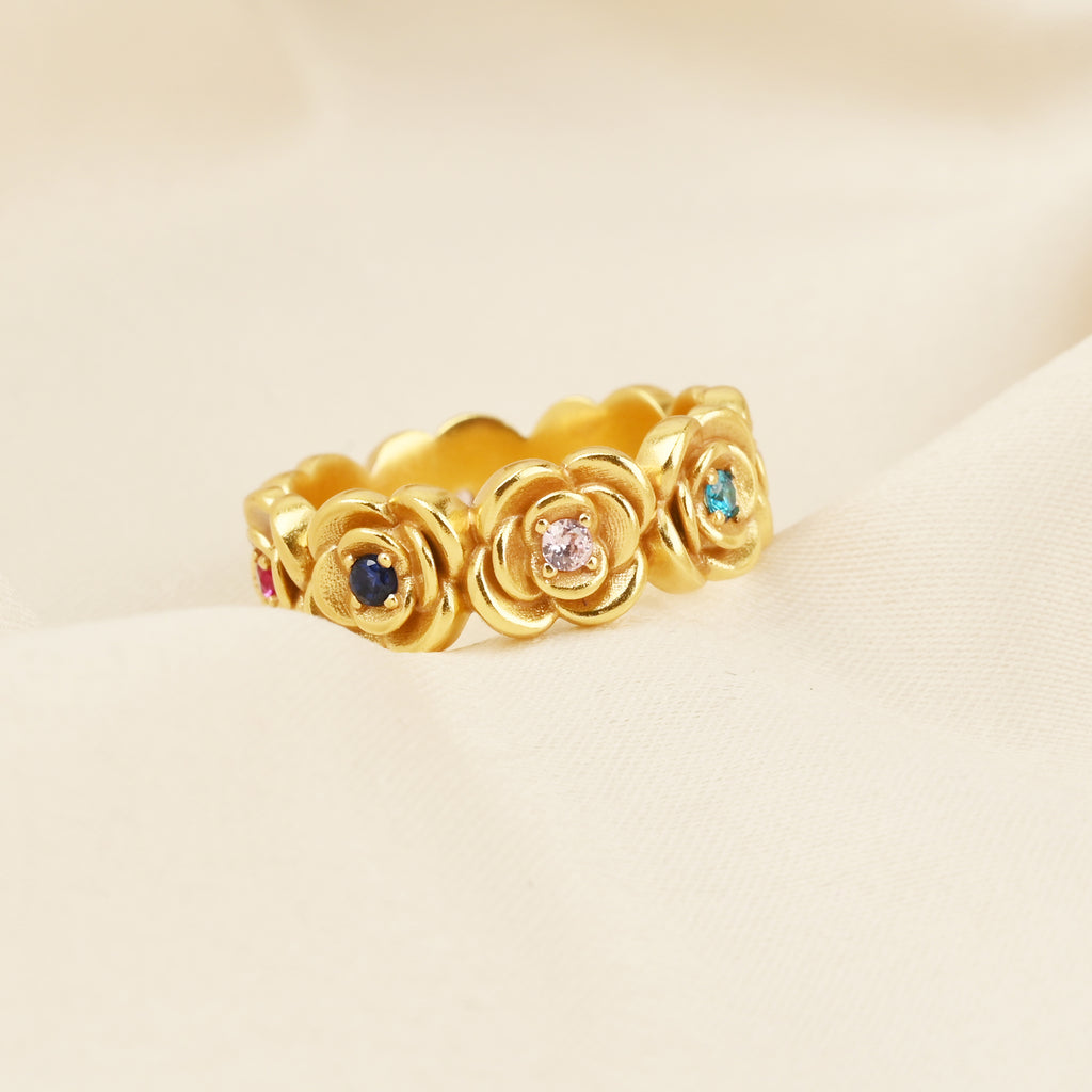 Multi Color Stone Floral Eternity Band Ring