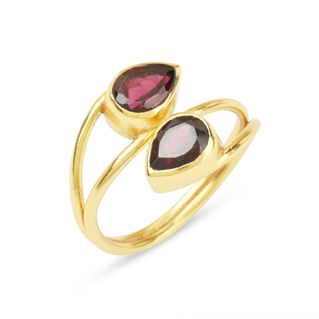 Pear Cut Garnet Gemstone Adjustable Ring