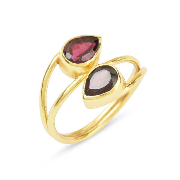 Pear Cut Garnet Gemstone Adjustable Ring