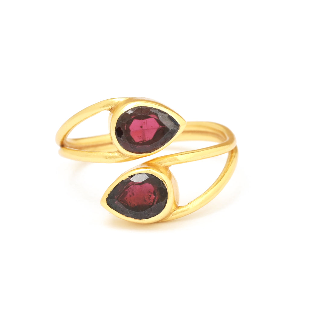 Pear Cut Garnet Gemstone Adjustable Ring