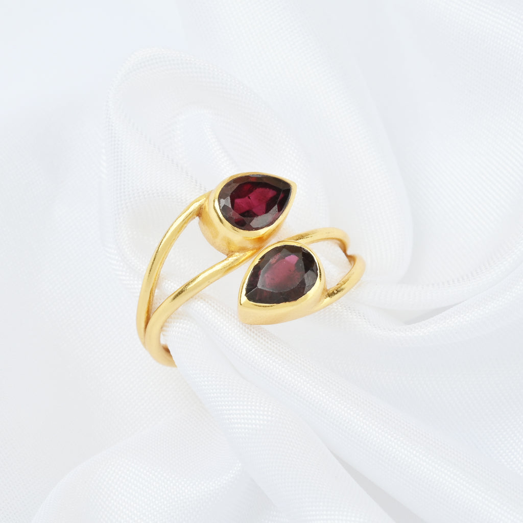 Pear Cut Garnet Gemstone Adjustable Ring