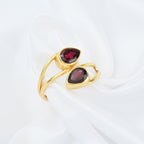 Pear Cut Garnet Gemstone Adjustable Ring