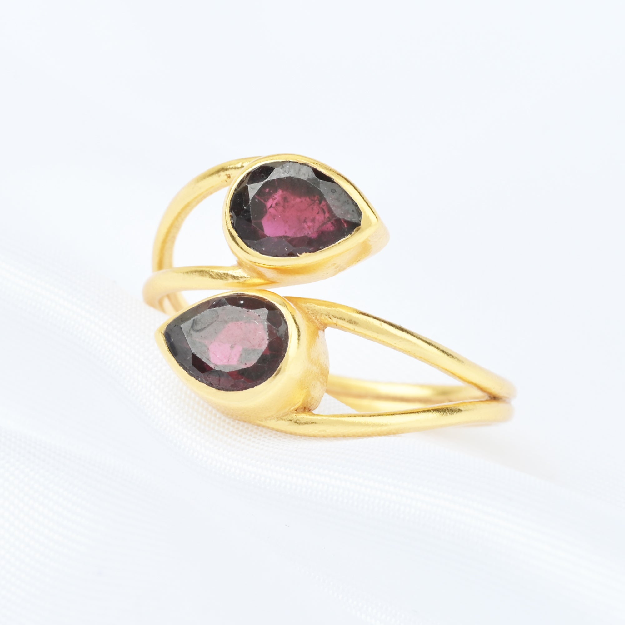 Pear Cut Garnet Gemstone Adjustable Ring