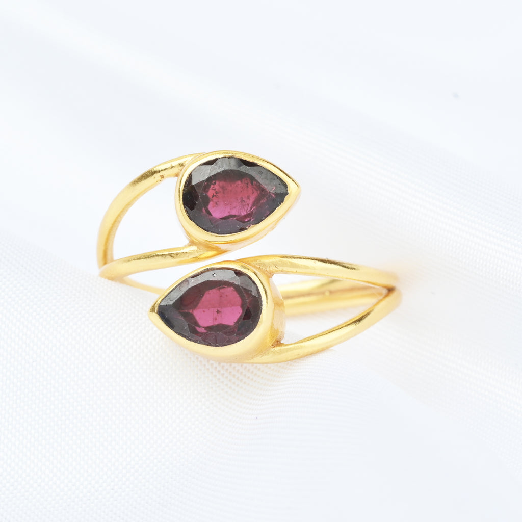 Pear Cut Garnet Gemstone Adjustable Ring