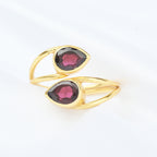 Pear Cut Garnet Gemstone Adjustable Ring