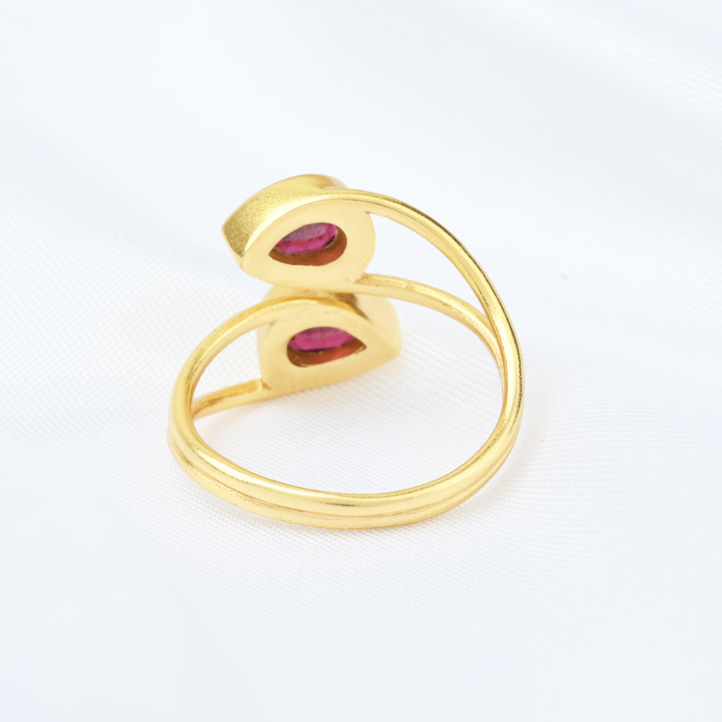 Pear Cut Garnet Gemstone Adjustable Ring