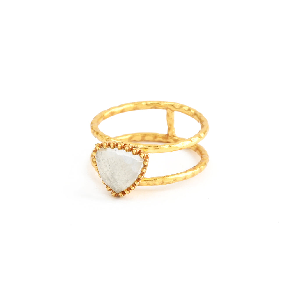 Trillion Cut Crystal Double Band Ring
