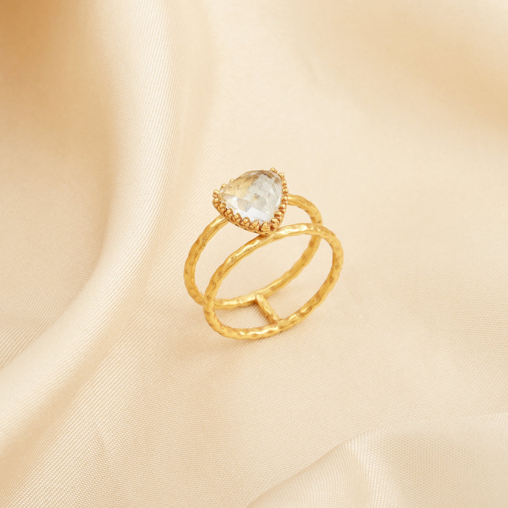 Trillion Cut Crystal Double Band Ring