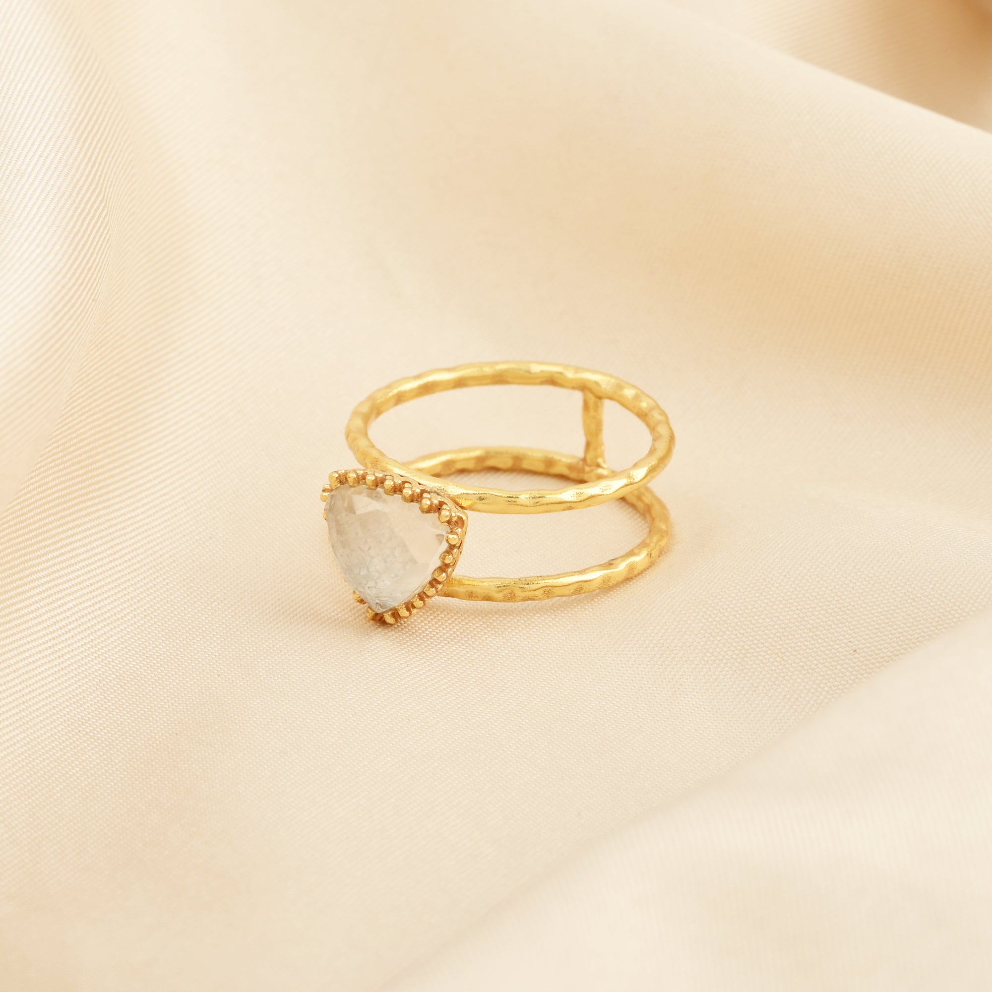 Trillion Cut Crystal Double Band Ring