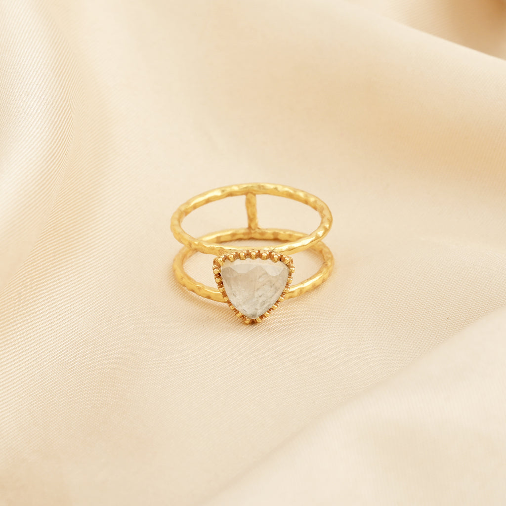 Trillion Cut Crystal Double Band Ring
