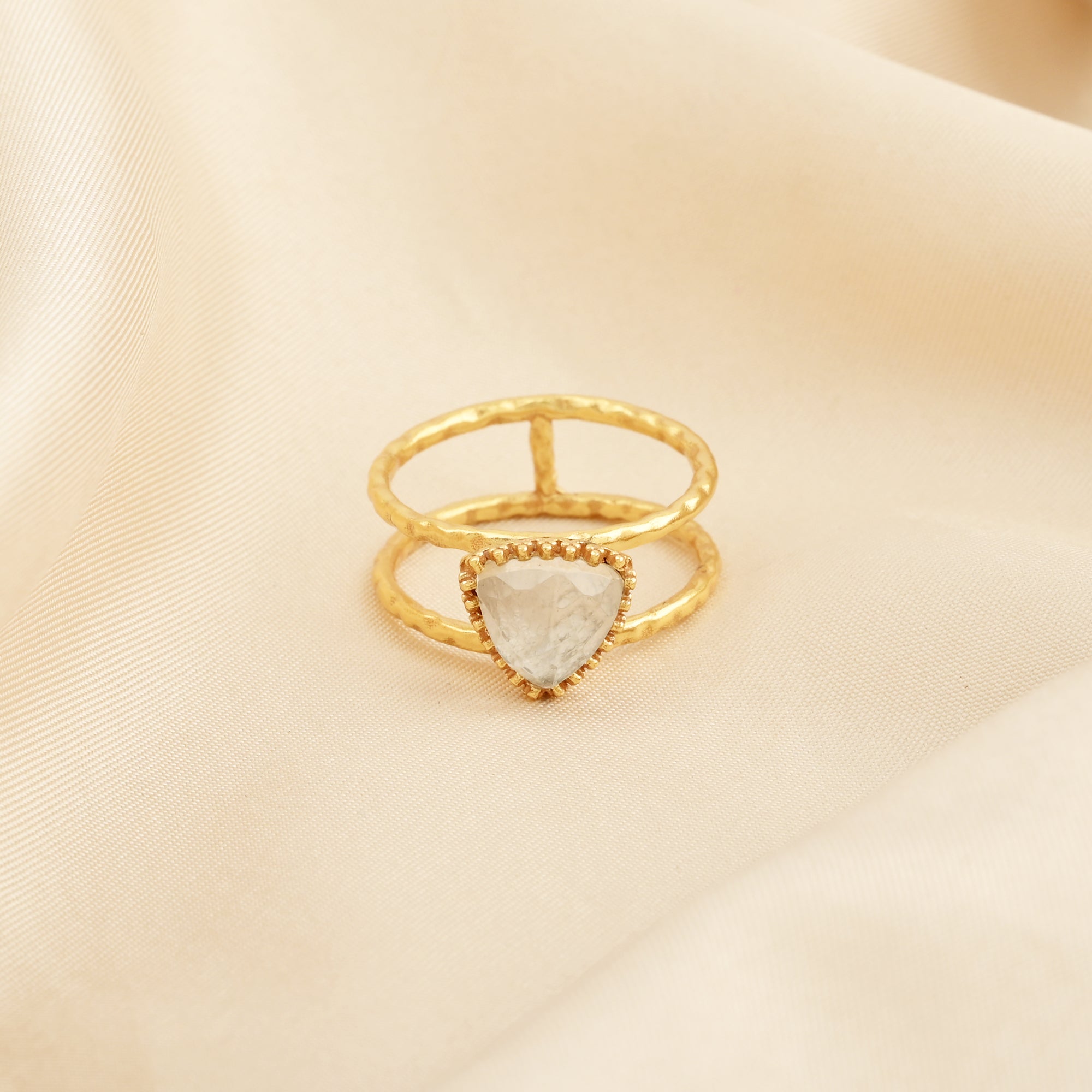 Trillion Cut Crystal Double Band Ring