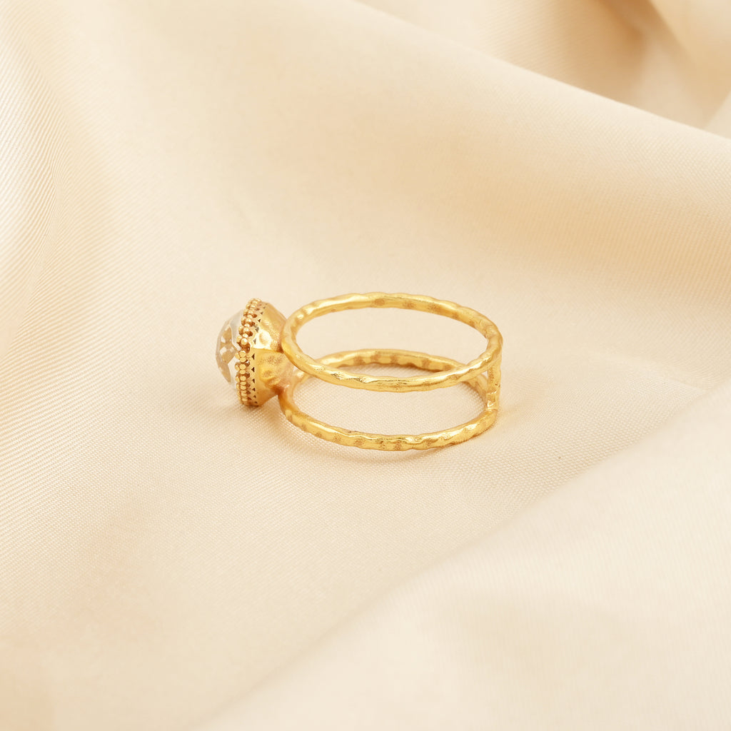 Trillion Cut Crystal Double Band Ring