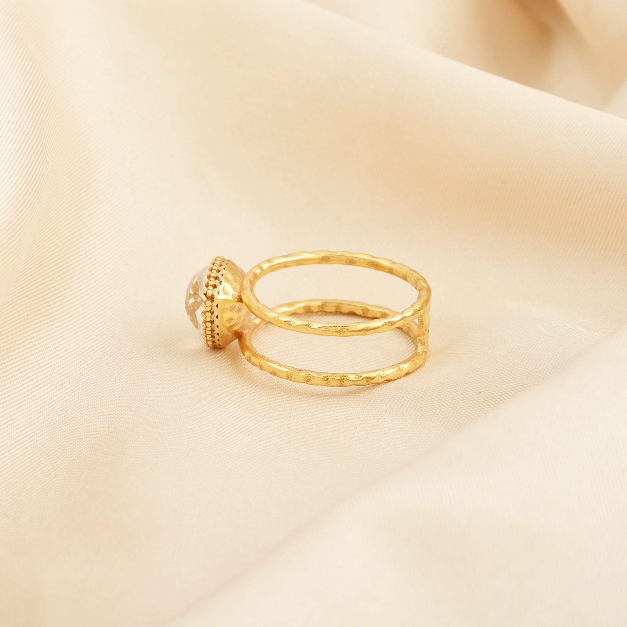 Trillion Cut Crystal Double Band Ring