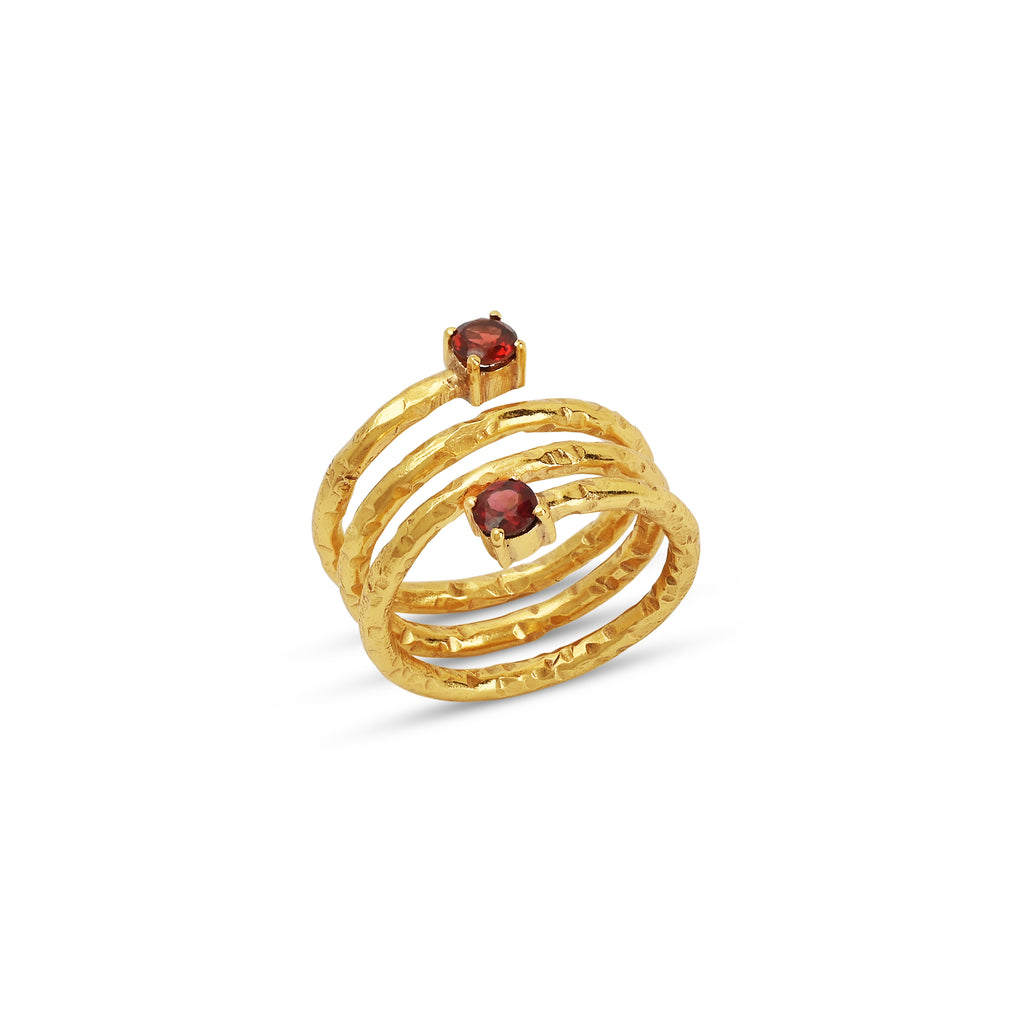 Garnet Spring Hammered Band Ring