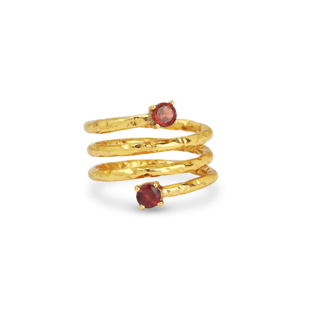 Garnet Spring Hammered Band Ring