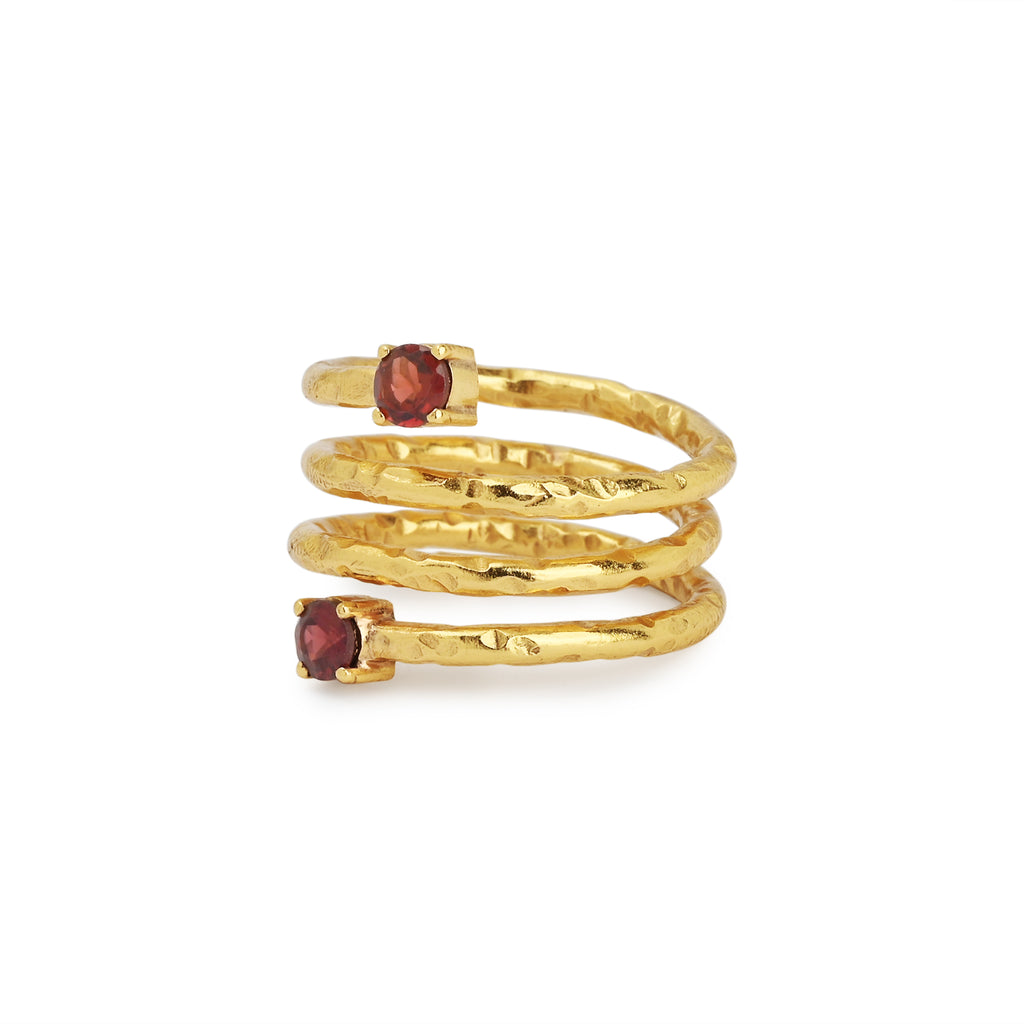 Garnet Spring Hammered Band Ring