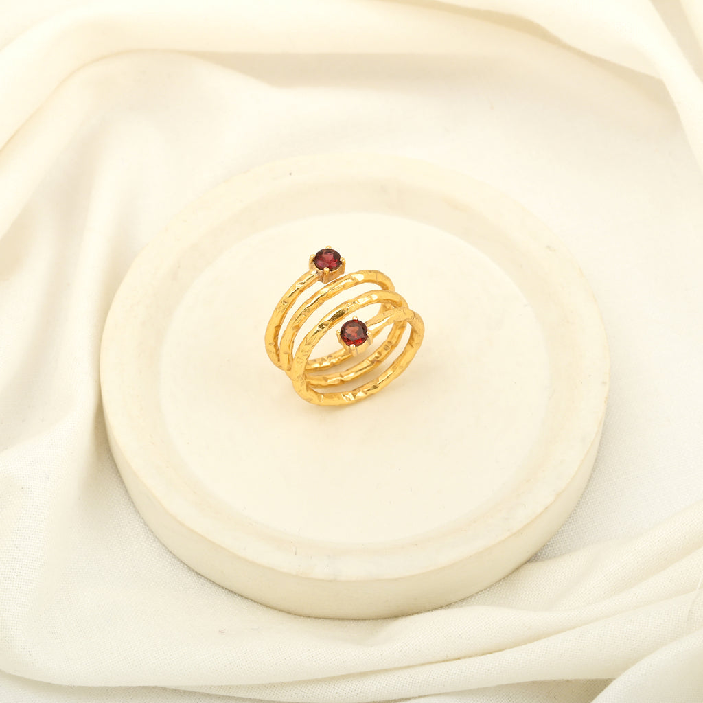 Garnet Spring Hammered Band Ring