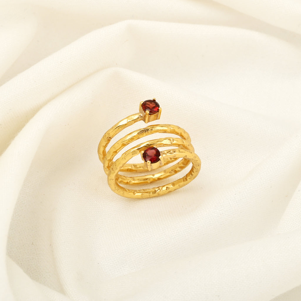 Garnet Spring Hammered Band Ring