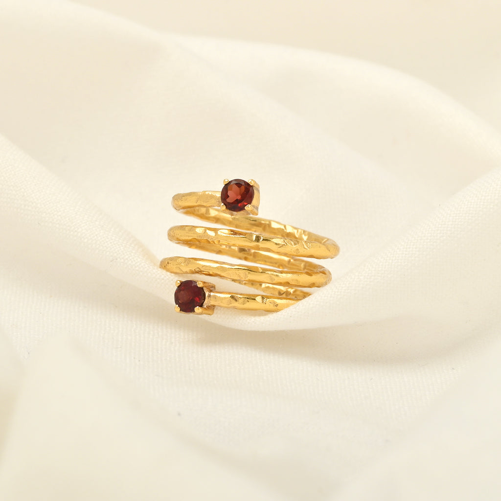 Garnet Spring Hammered Band Ring