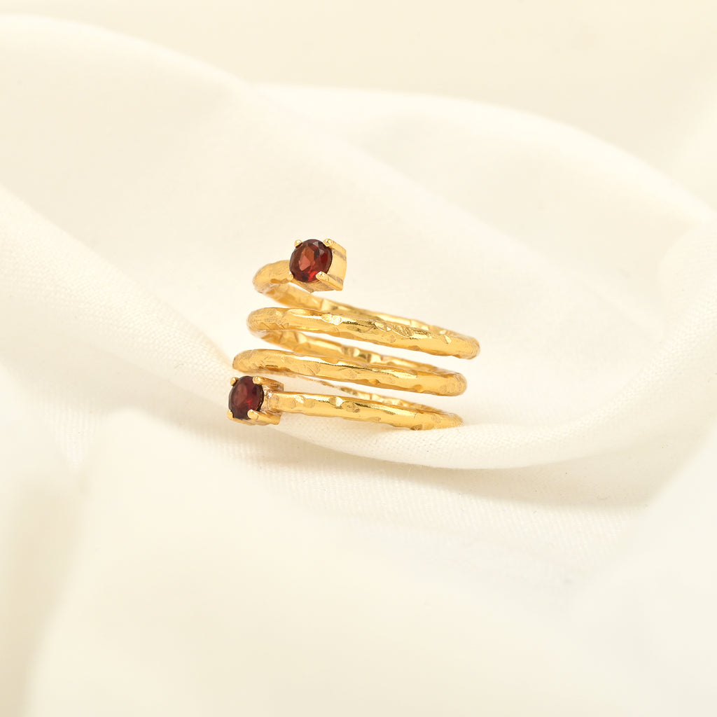 Garnet Spring Hammered Band Ring