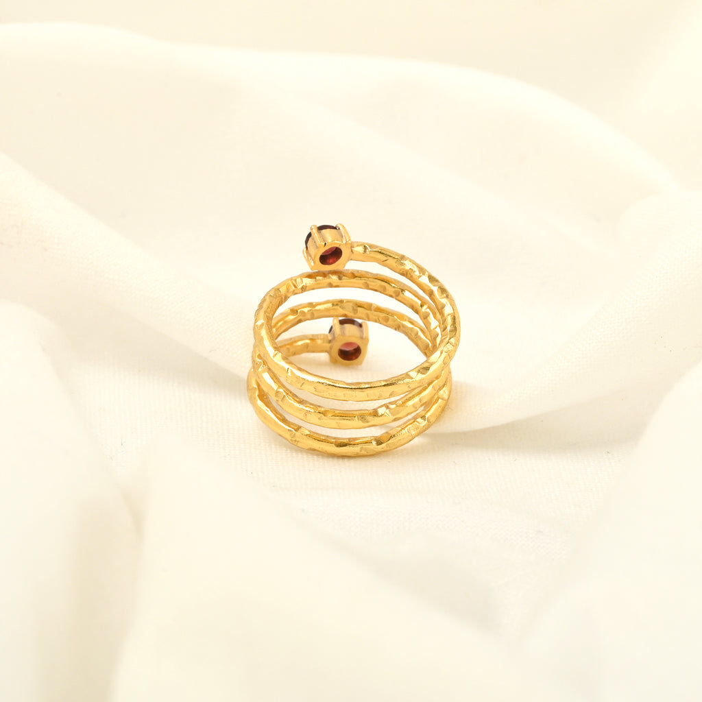 Garnet Spring Hammered Band Ring