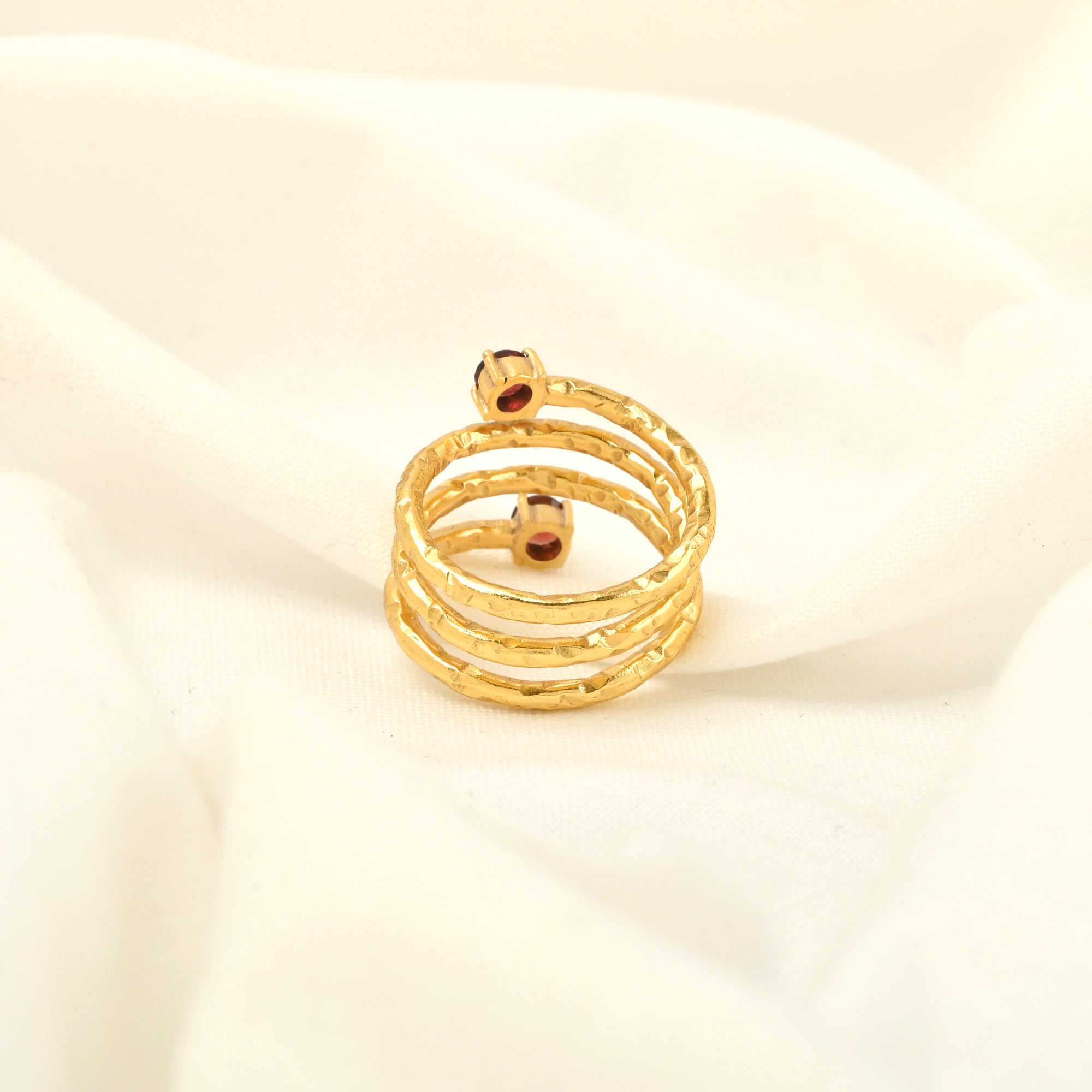 Garnet Spring Hammered Band Ring