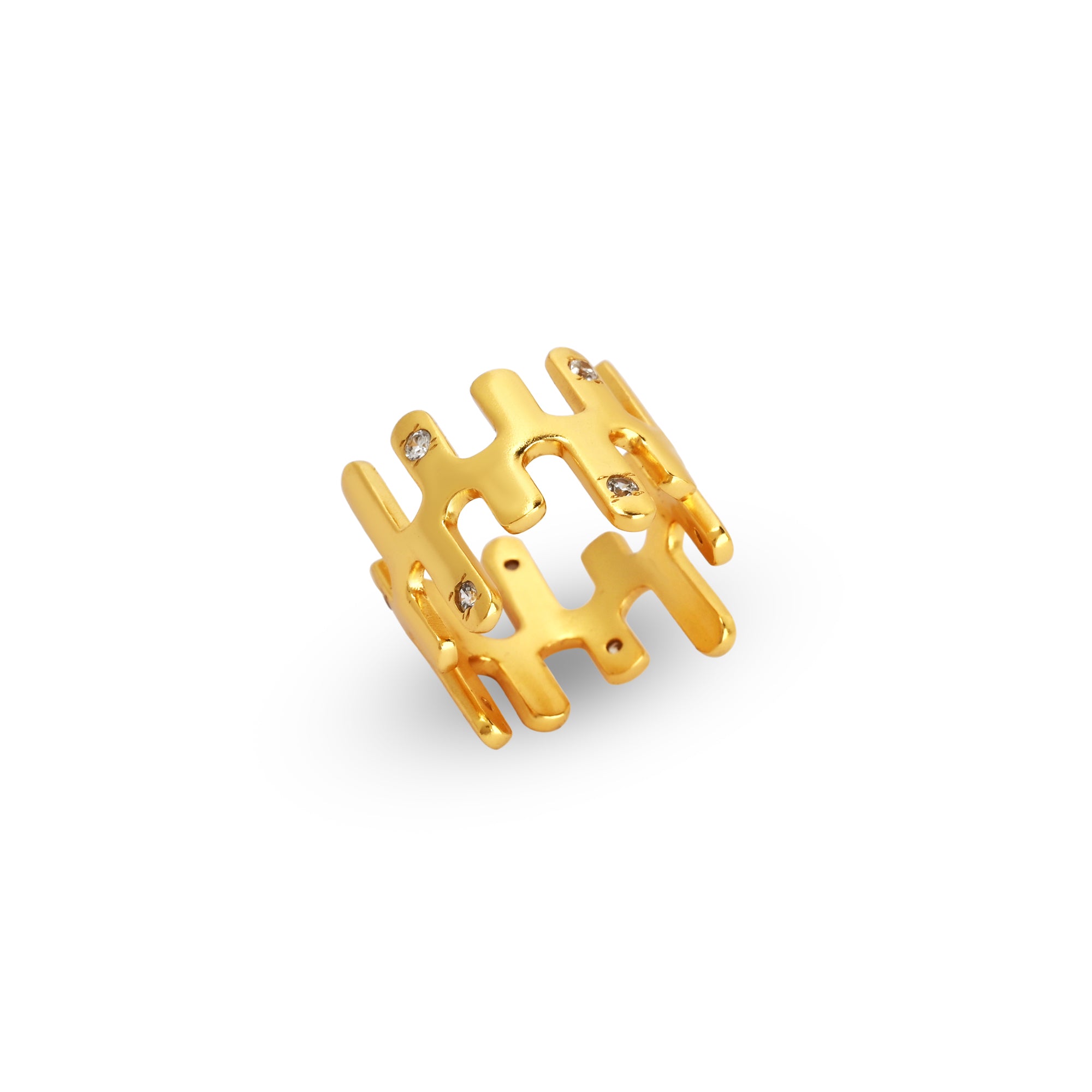 Abstract Gold Ring with Cubic Zirconia