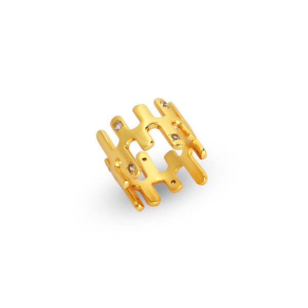 Abstract Gold Ring with Cubic Zirconia