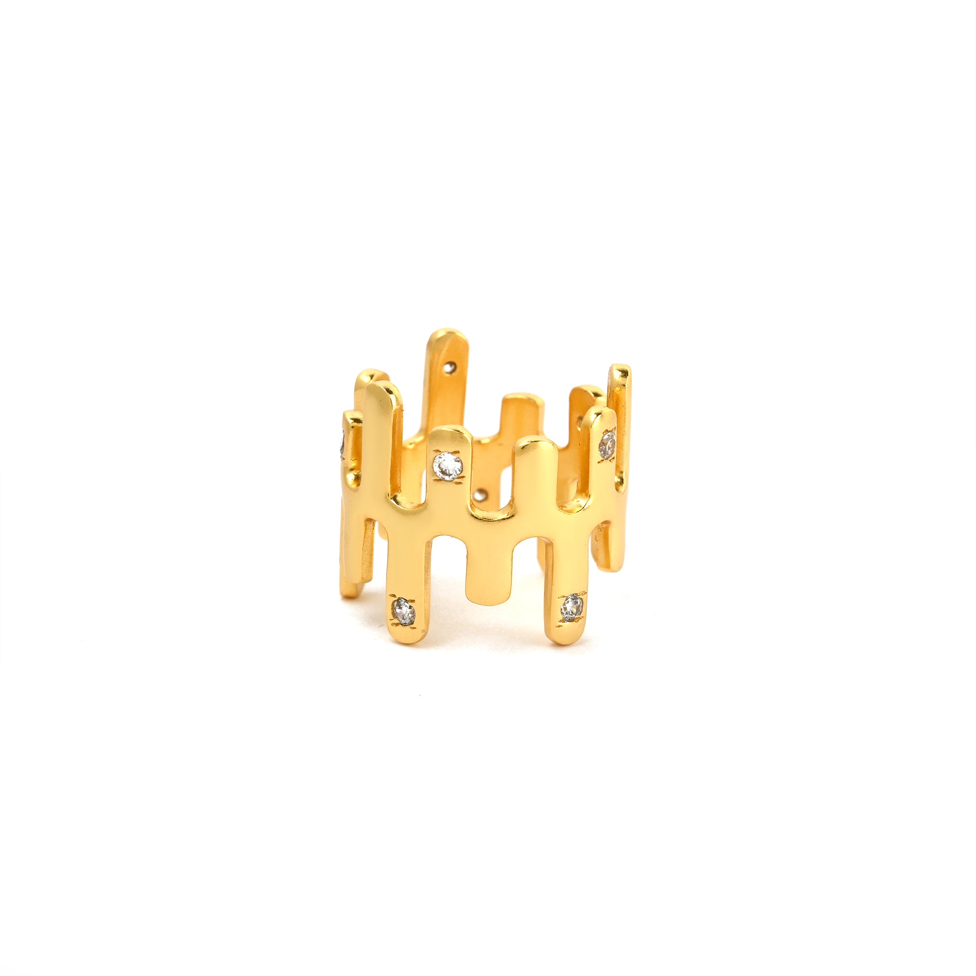 Abstract Gold Ring with Cubic Zirconia