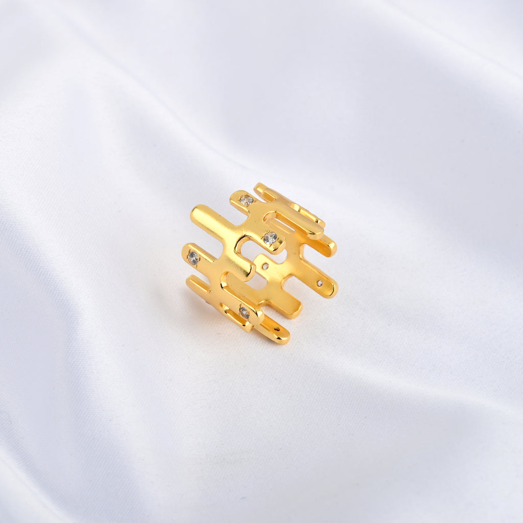 Abstract Gold Ring with Cubic Zirconia
