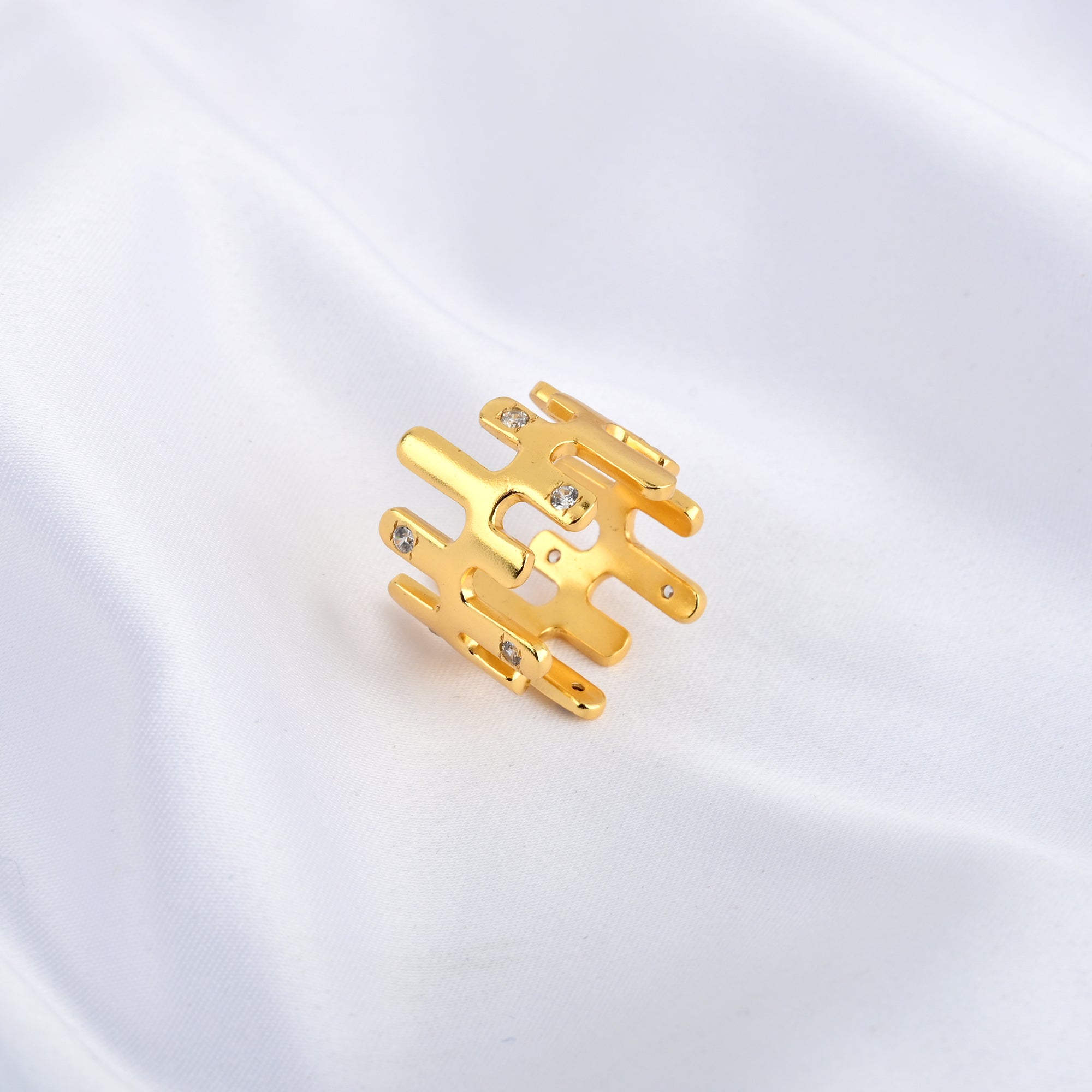 Abstract Gold Ring with Cubic Zirconia