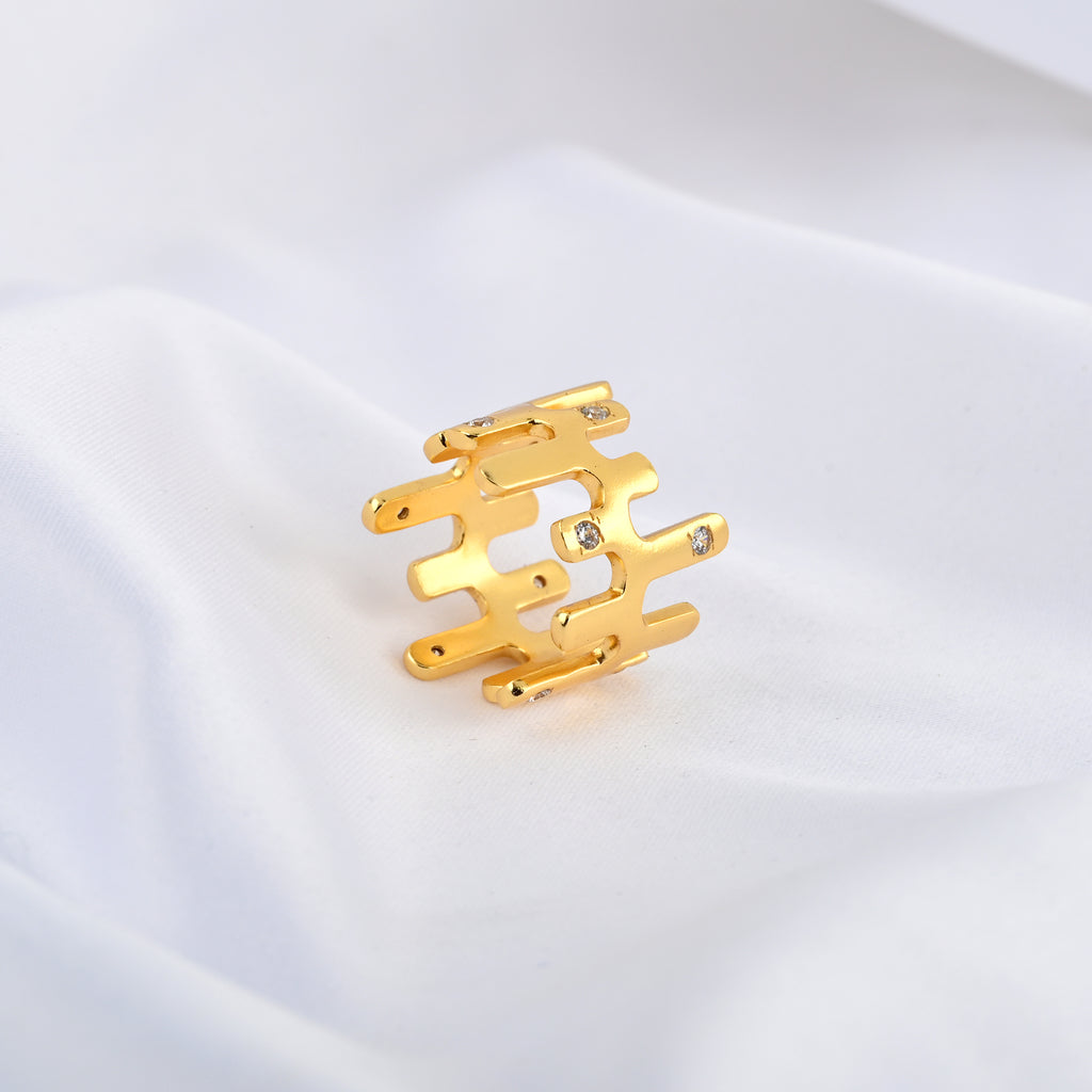 Abstract Gold Ring with Cubic Zirconia