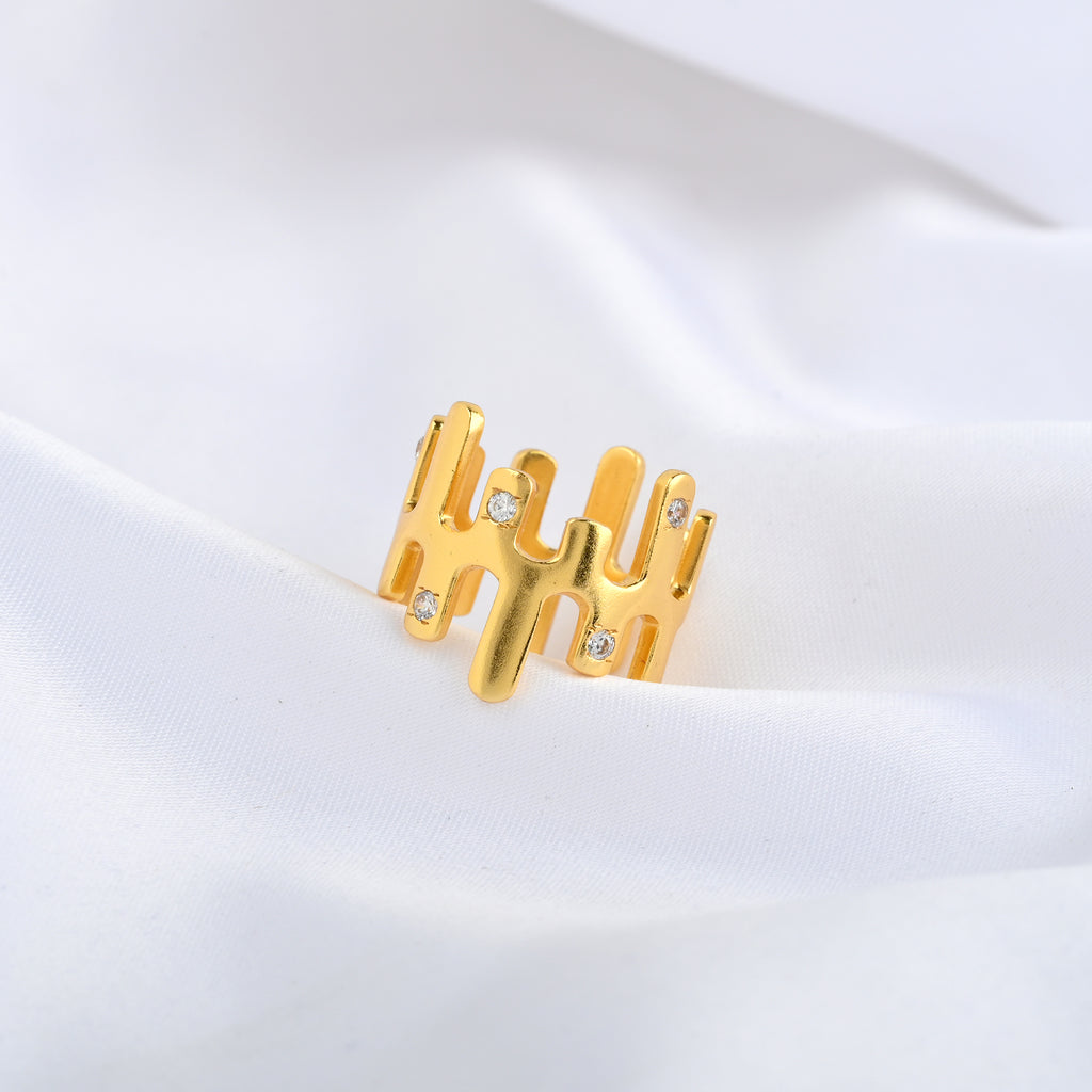 Abstract Gold Ring with Cubic Zirconia
