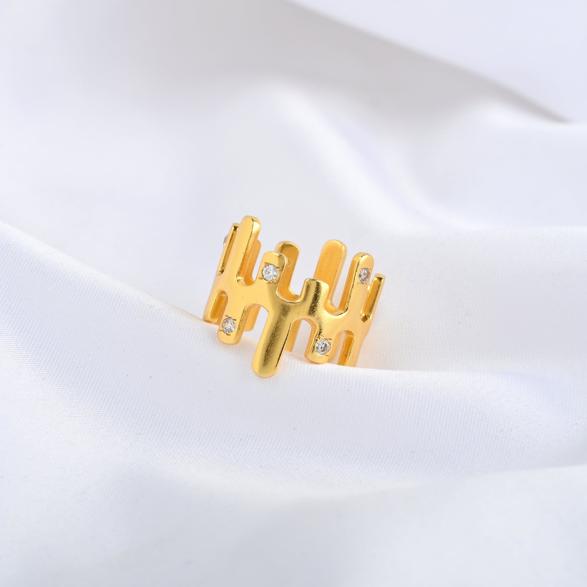 Abstract Gold Ring with Cubic Zirconia
