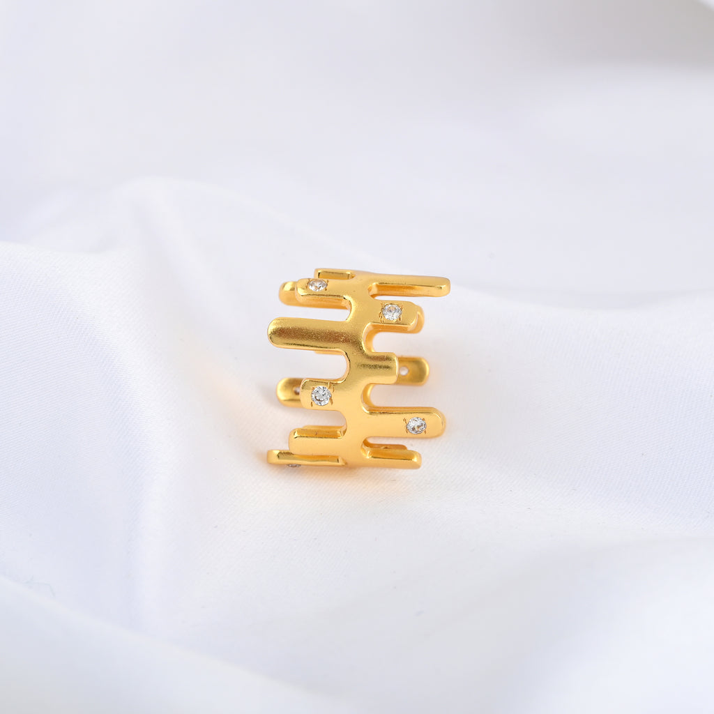 Abstract Gold Ring with Cubic Zirconia