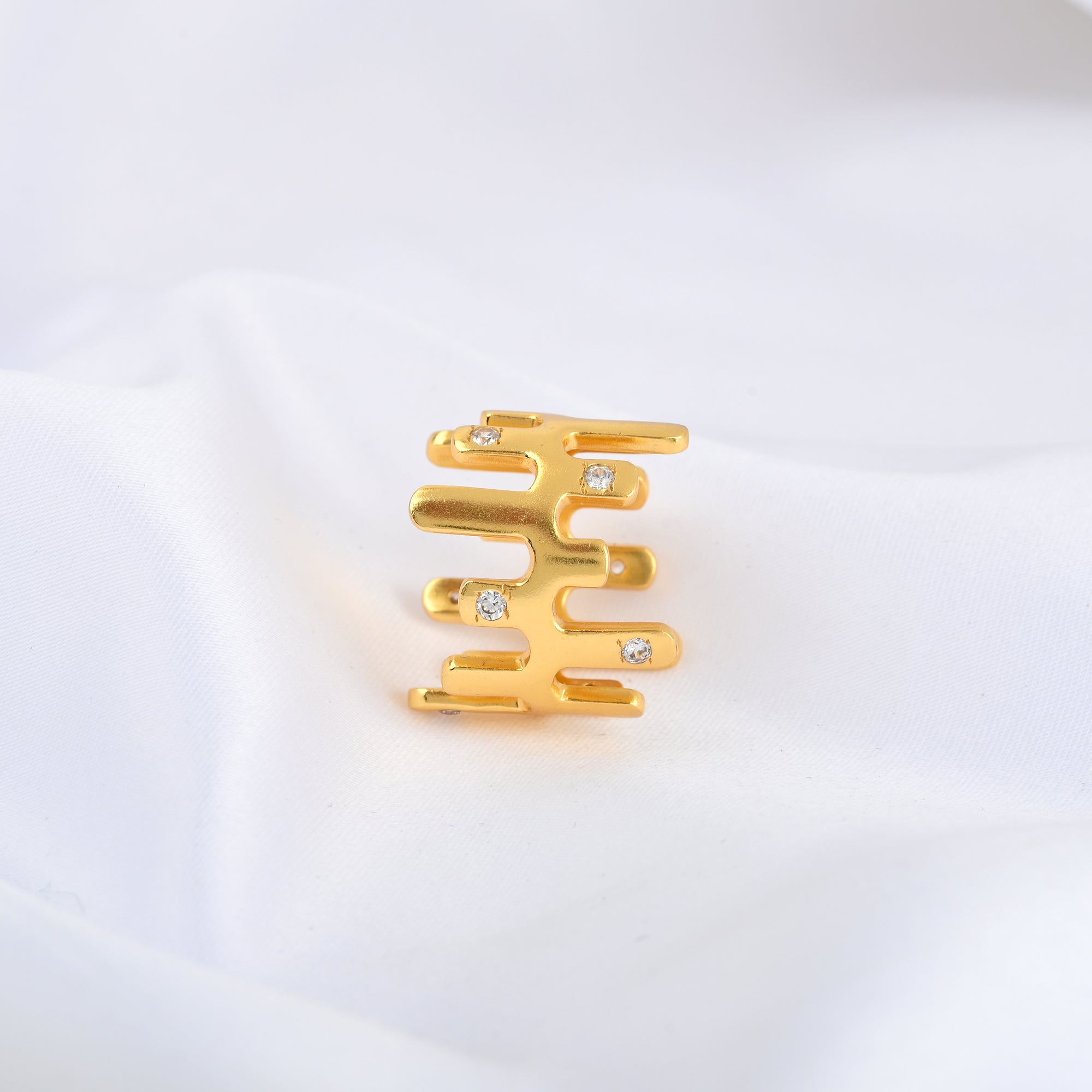 Abstract Gold Ring with Cubic Zirconia