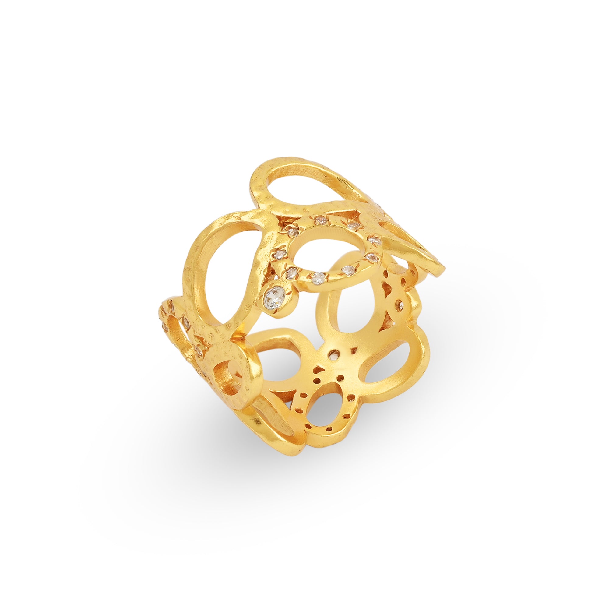 Gold Openwork Statement Ring with White CZ Accents