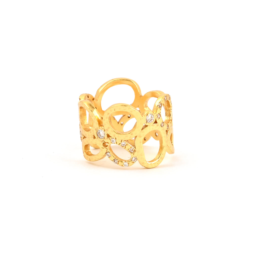 Gold Openwork Statement Ring with White CZ Accents