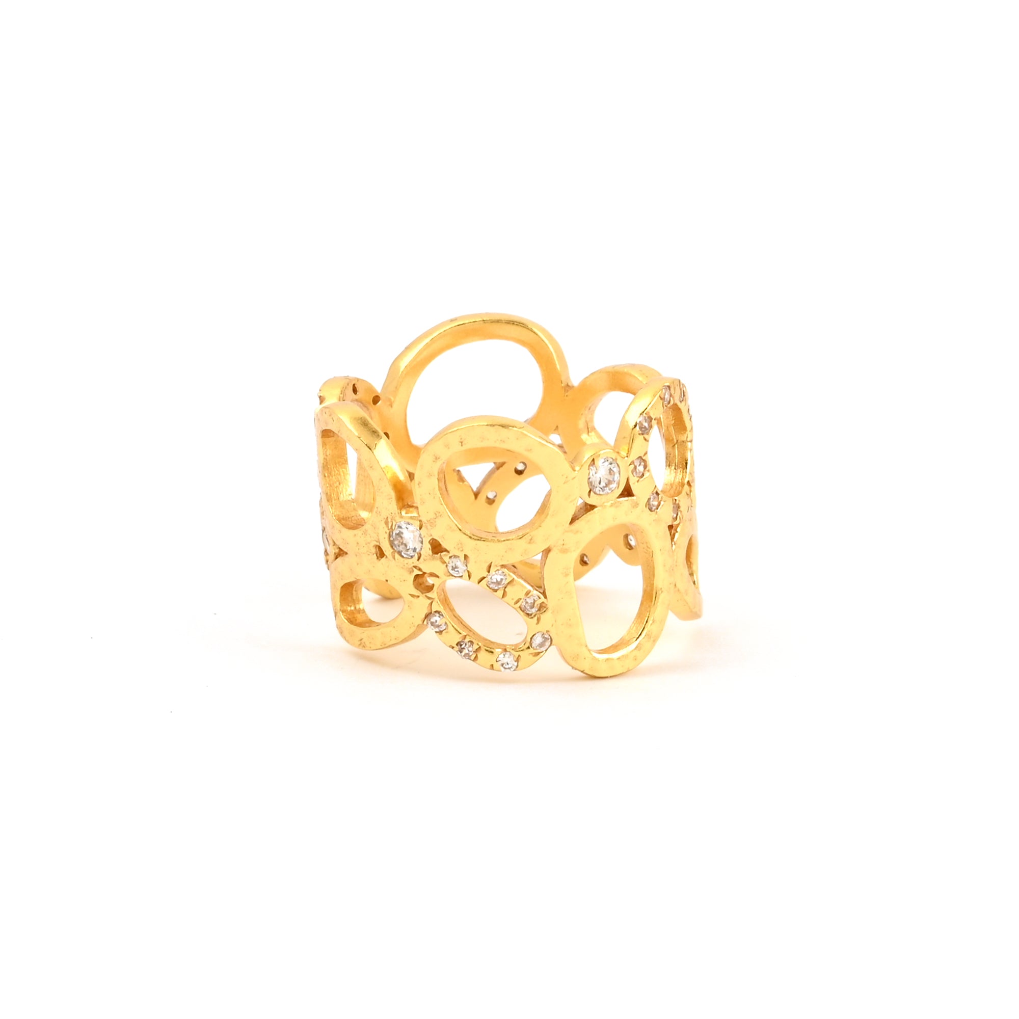 Gold Openwork Statement Ring with White CZ Accents