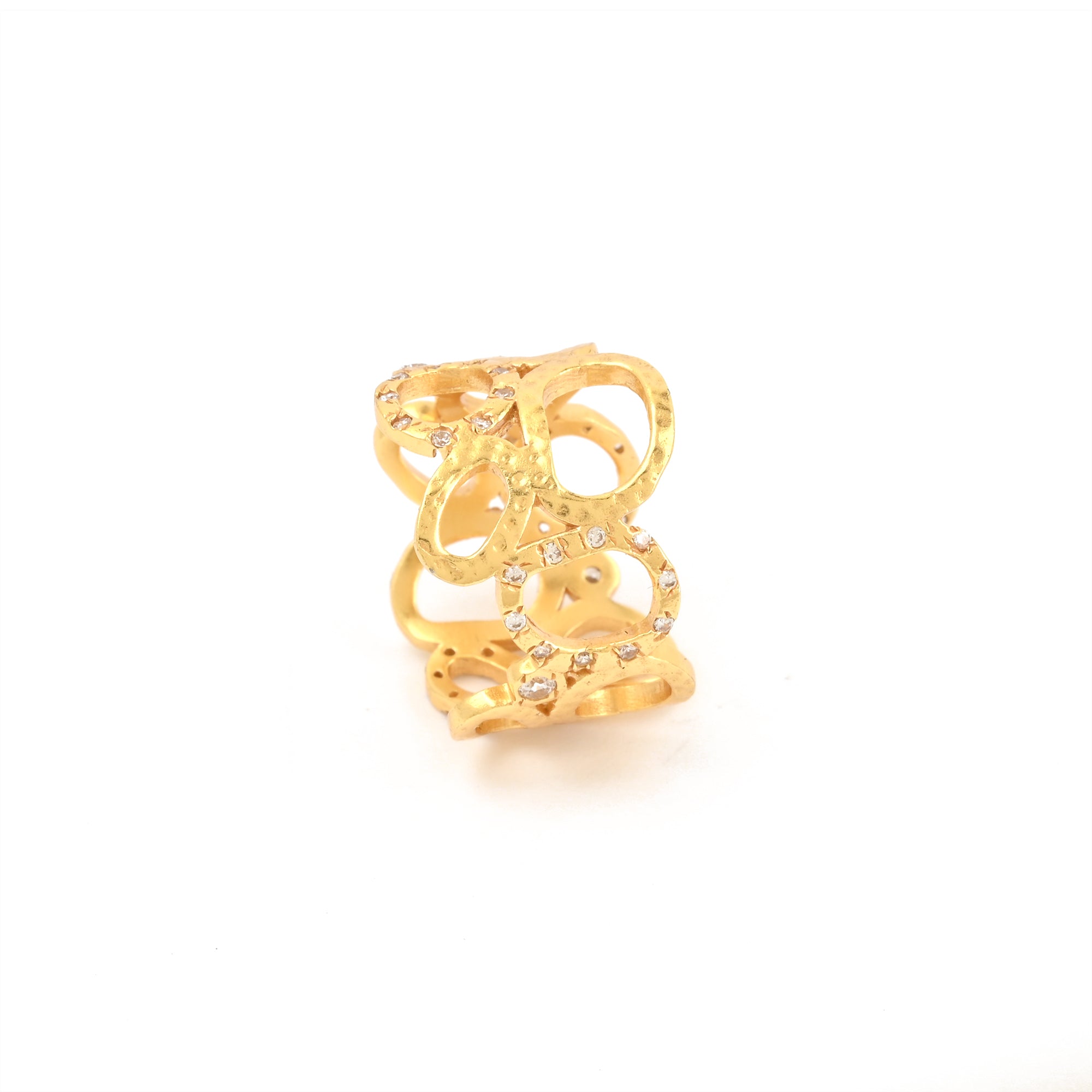 Gold Openwork Statement Ring with White CZ Accents