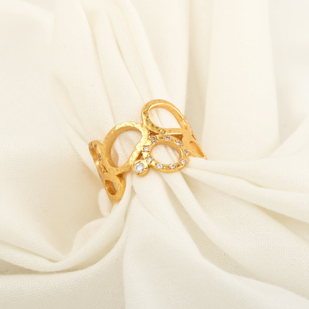 Gold Openwork Statement Ring with White CZ Accents