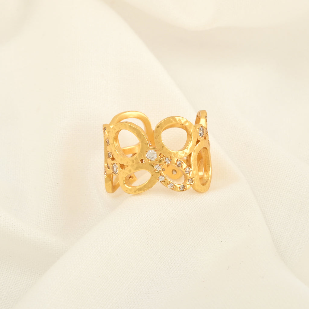 Gold Openwork Statement Ring with White CZ Accents