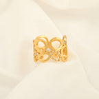 Gold Openwork Statement Ring with White CZ Accents